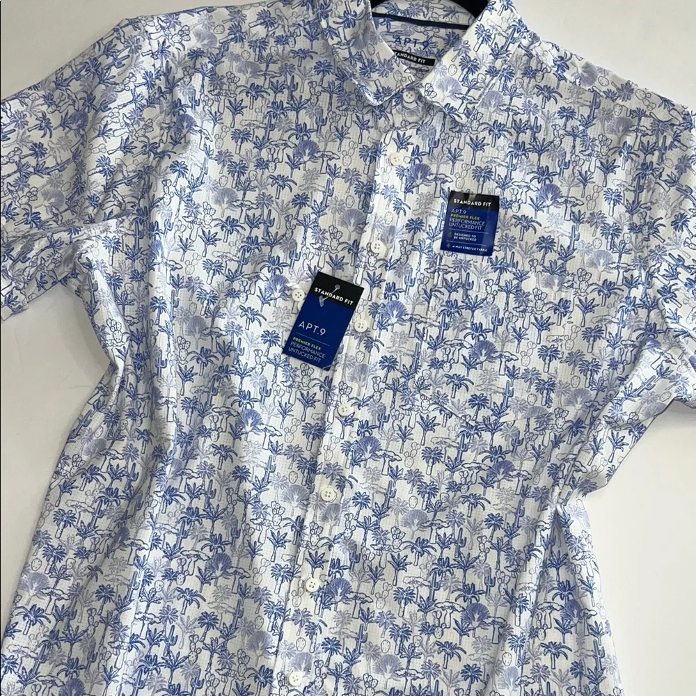 NWT Apt. 9 Men's Casual White and Blue Floral Shirt - Picture 1 of 7
